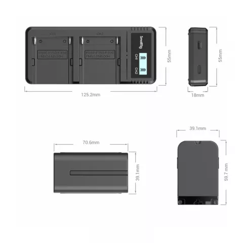 SmallRig 3823 Зарядное устройство с двумя литий-ионными аккумуляторами NP-F970