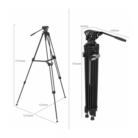 SmallRig 4163 штатив AD-80 с видеоголовой/алюминиевый с клипсами Heavy-Duty Aluminum Alloy Tripod
