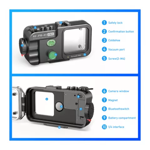 Sea Frogs SF-PH-01 PRO Universal mobile phone, универсальный подводный бокс для смартфонов